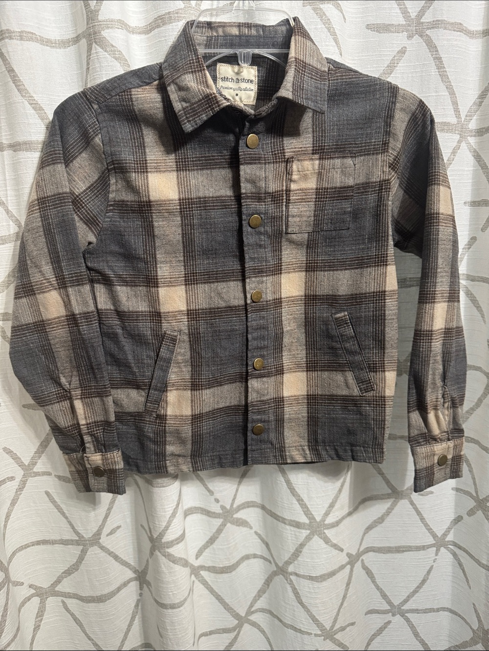 Stitch & Stone Plaid Button Jacket in Gray & Cream
